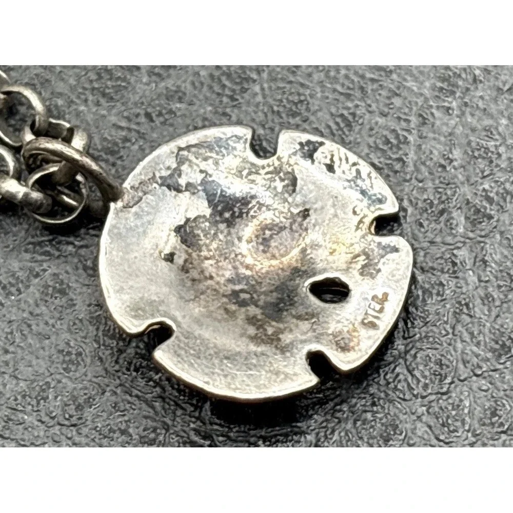 Vintage Sterling Silver Sand Dollar Pendant Rolo Chain Necklace Beach Sea Boho